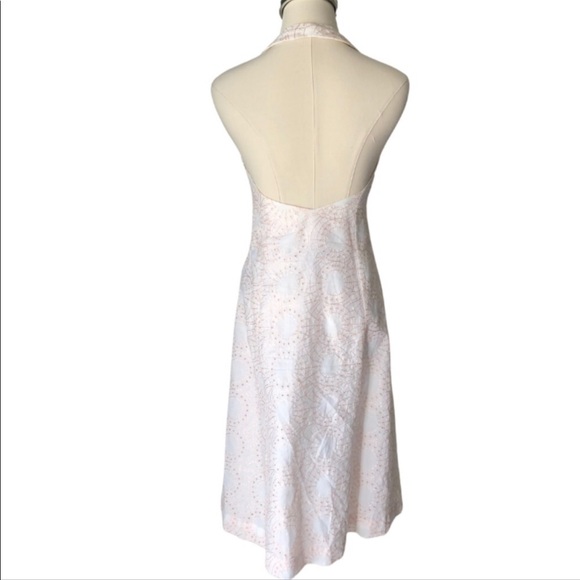 HALTER SUNDRESS PINK AND WHITE EMBROIDERED FABRIC SZ 8 FRENCH CONNECTION - Picture 2 of 8